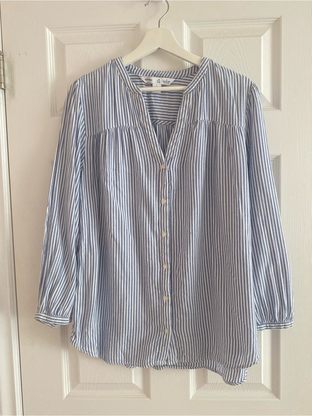 Blue and White Striped Button-Down Blouse | Old Money Classic Resort Wear